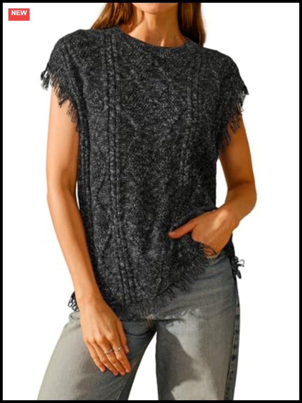 Women's Cozy Cotton Cable Knit Fringe Sweater Vest Western Fall